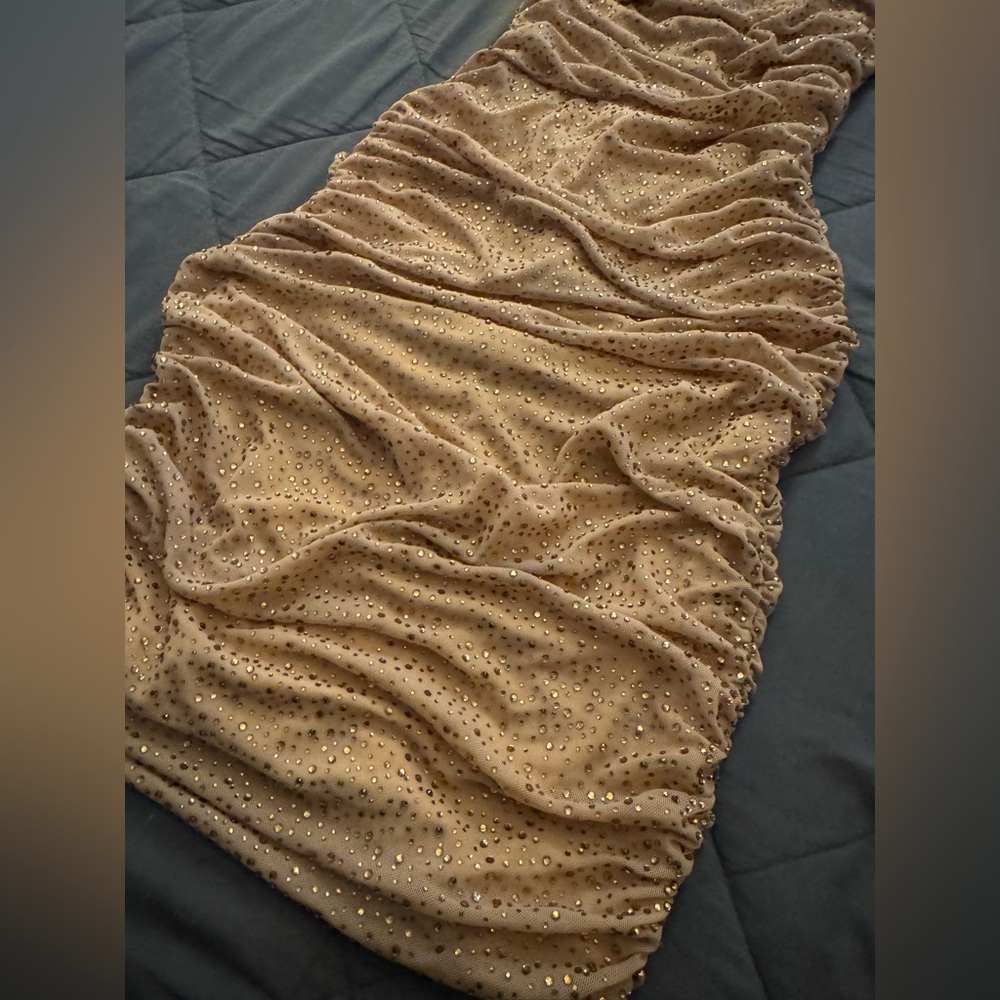 Fashion Nova Rare Diamond Rhinestone Ruched Mini Dress - Nude - Picture 8 of 13